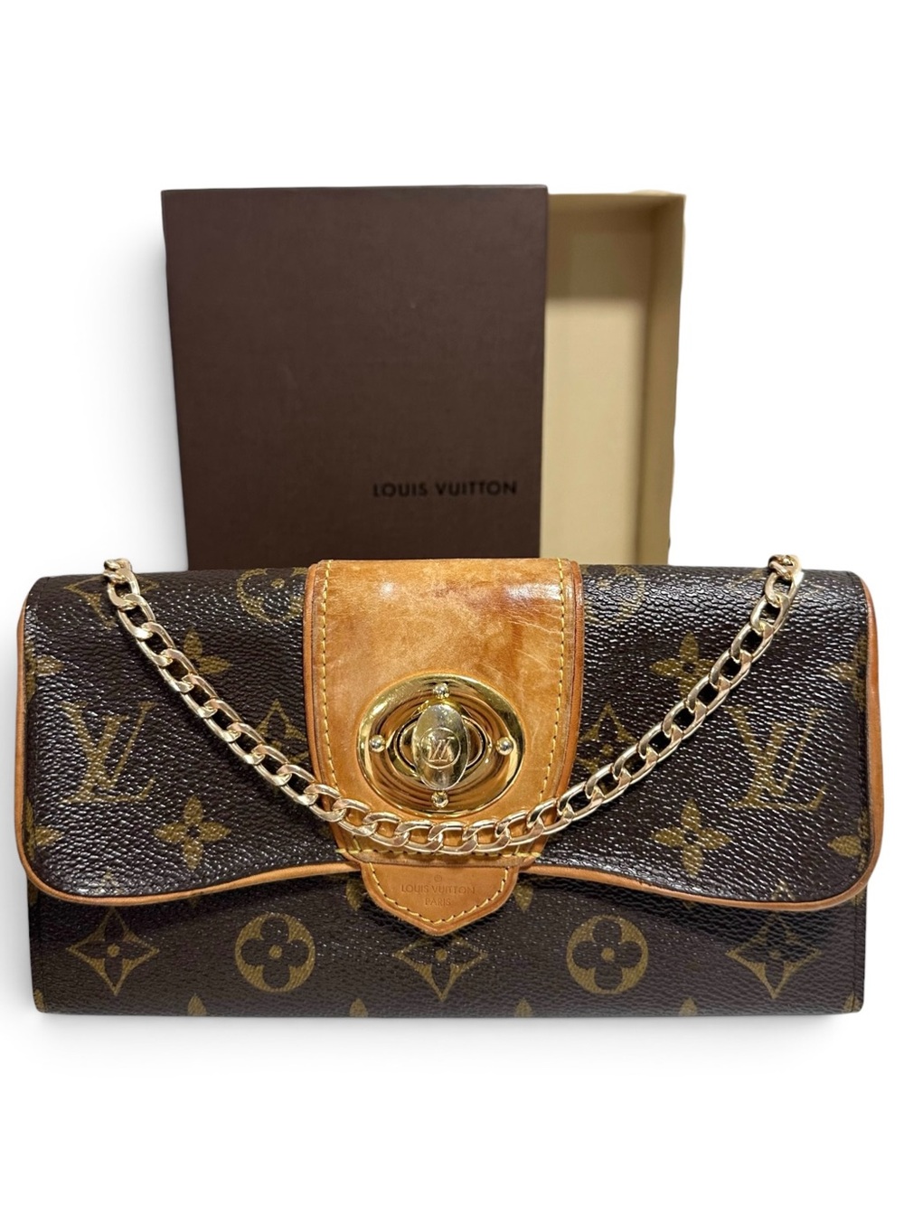 Louis Vuitton Monogram & Vachetta Leather Boetie Bowtie Sarah Wallet on Chain